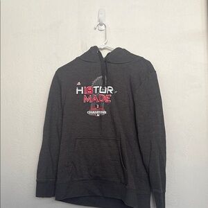 Gray Hoodie with Red and White Graphic